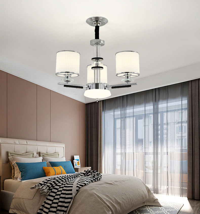 Luz de suspensión de estilo cilíndrico de vidrio de costilla blanca para sala de estar para sala de estar