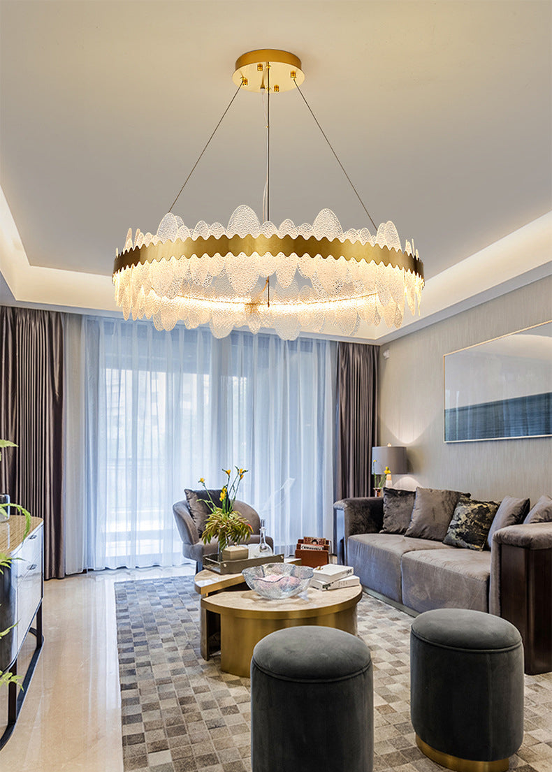 Luz de techo minimalista de vidrio ondulado LED de vidrio ondulado de la sala de estar en oro