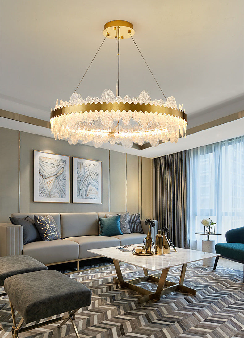 Luz de techo minimalista de vidrio ondulado LED de vidrio ondulado de la sala de estar en oro