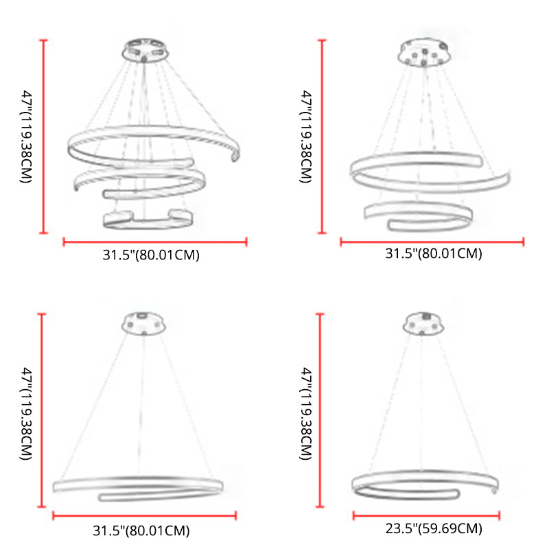 Luz de colgante de colgante de metal LED de estilo moderno de lámpara en forma de C en forma de C