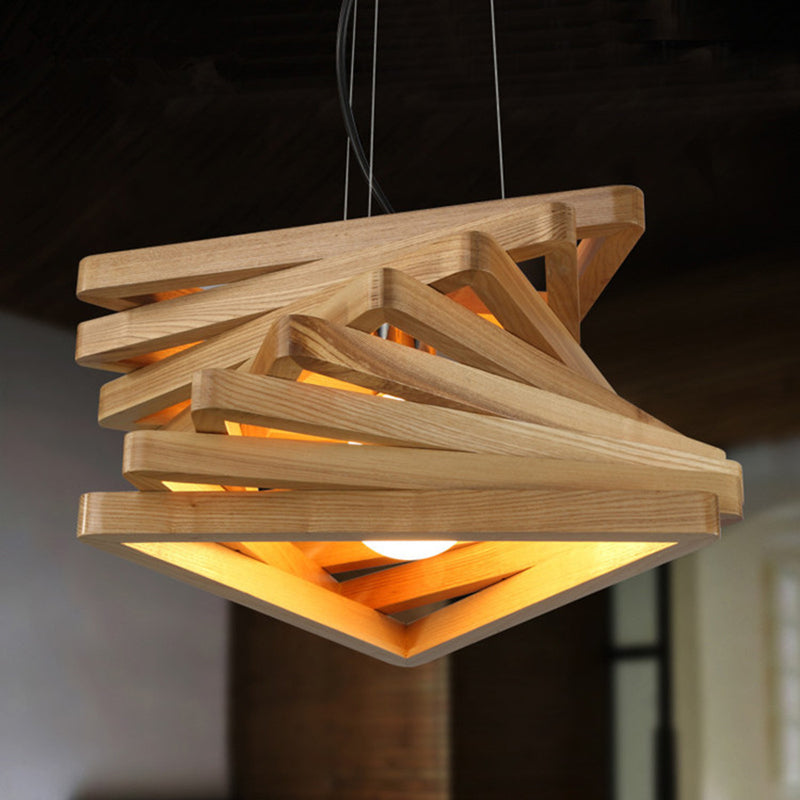Stacking Triangles Solid Wood Hanging Light Modern Style Creative 1-Light Suspension Lamp for Coffee Shop Restaurant