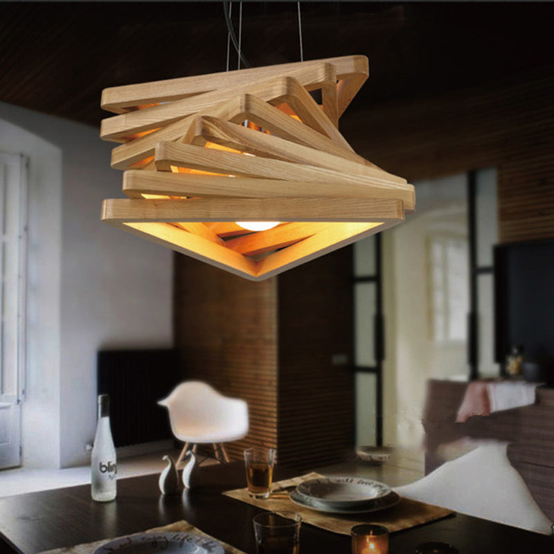 Stacking Triangles Solid Wood Hanging Light Modern Style Creative 1-Light Suspension Lamp for Coffee Shop Restaurant
