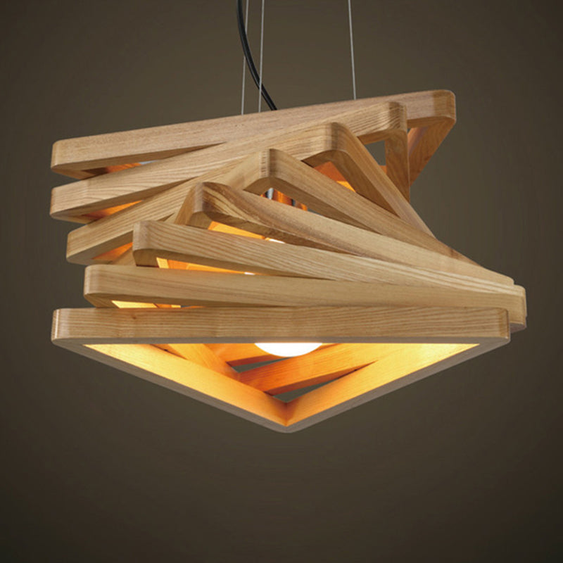 Stacking Triangles Solid Wood Hanging Light Modern Style Creative 1-Light Suspension Lamp for Coffee Shop Restaurant