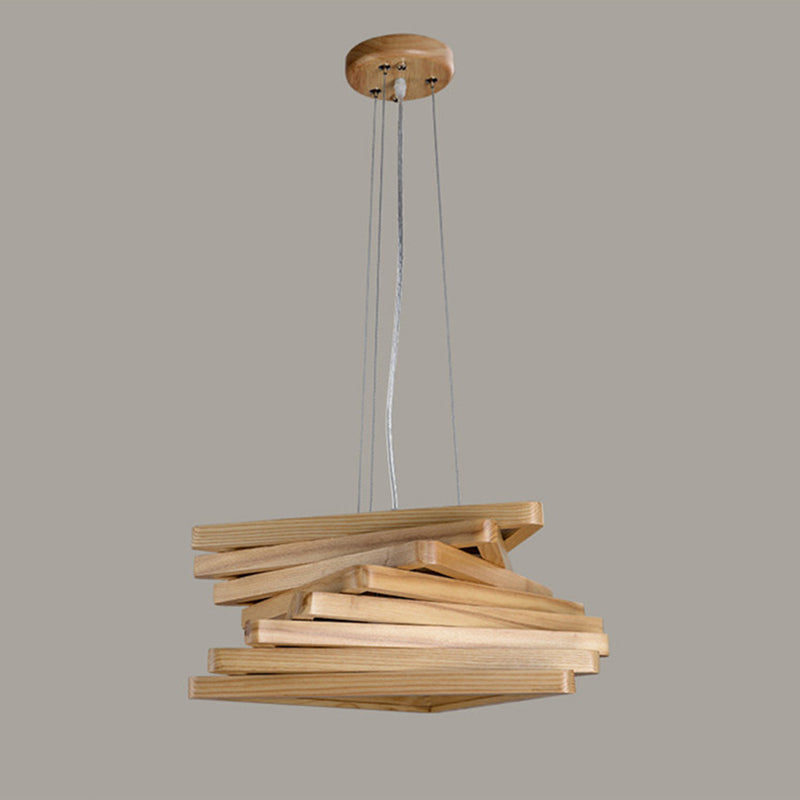 Stacking Triangles Solid Wood Hanging Light Modern Style Creative 1-Light Suspension Lamp for Coffee Shop Restaurant