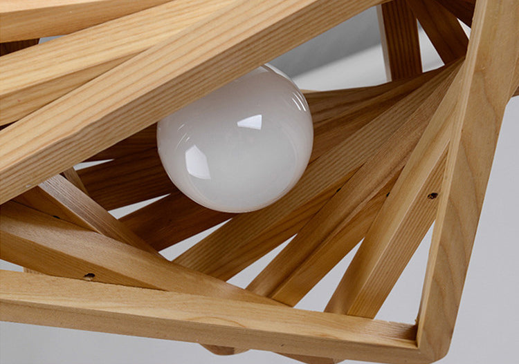 Stacking Triangles Solid Wood Hanging Light Modern Style Creative 1-Light Suspension Lamp for Coffee Shop Restaurant