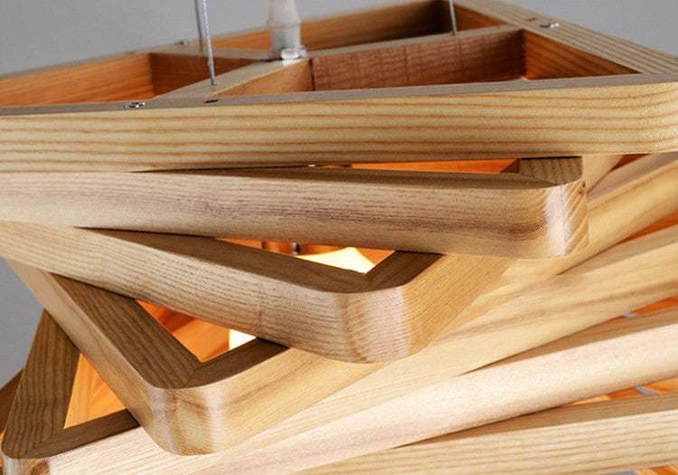 Stacking Triangles Solid Wood Hanging Light Modern Style Creative 1-Light Suspension Lamp for Coffee Shop Restaurant