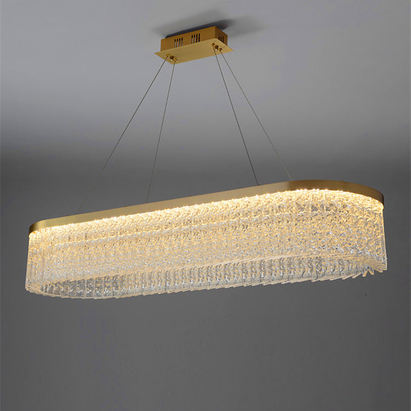 Minimalistic Chandelier Gold Geometric Shaped LED Hanging Island Light with Crystal Shade