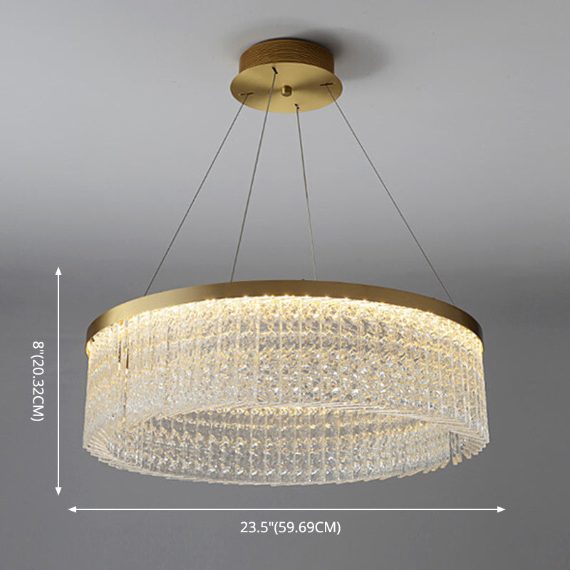 Minimalistic Chandelier Gold Geometric Shaped LED Hanging Island Light with Crystal Shade