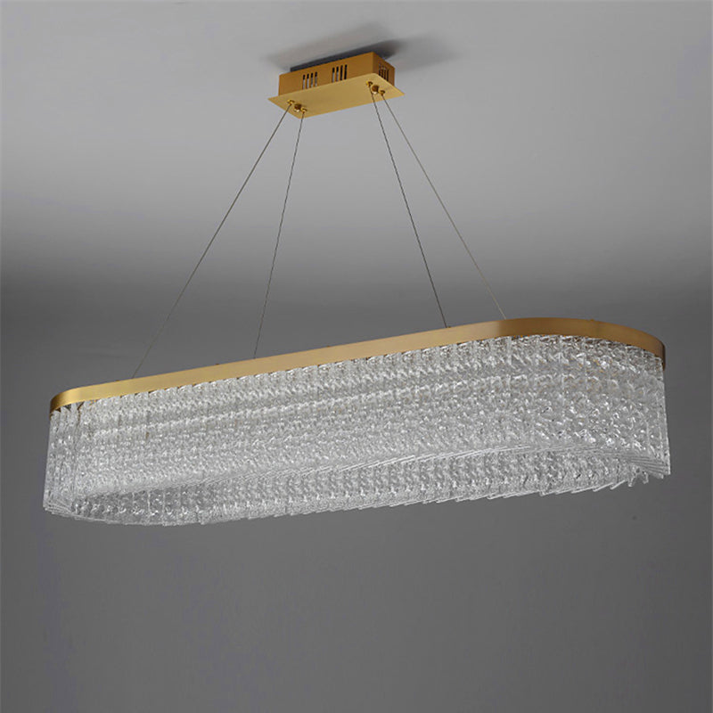 Minimalistic Chandelier Gold Geometric Shaped LED Hanging Island Light with Crystal Shade