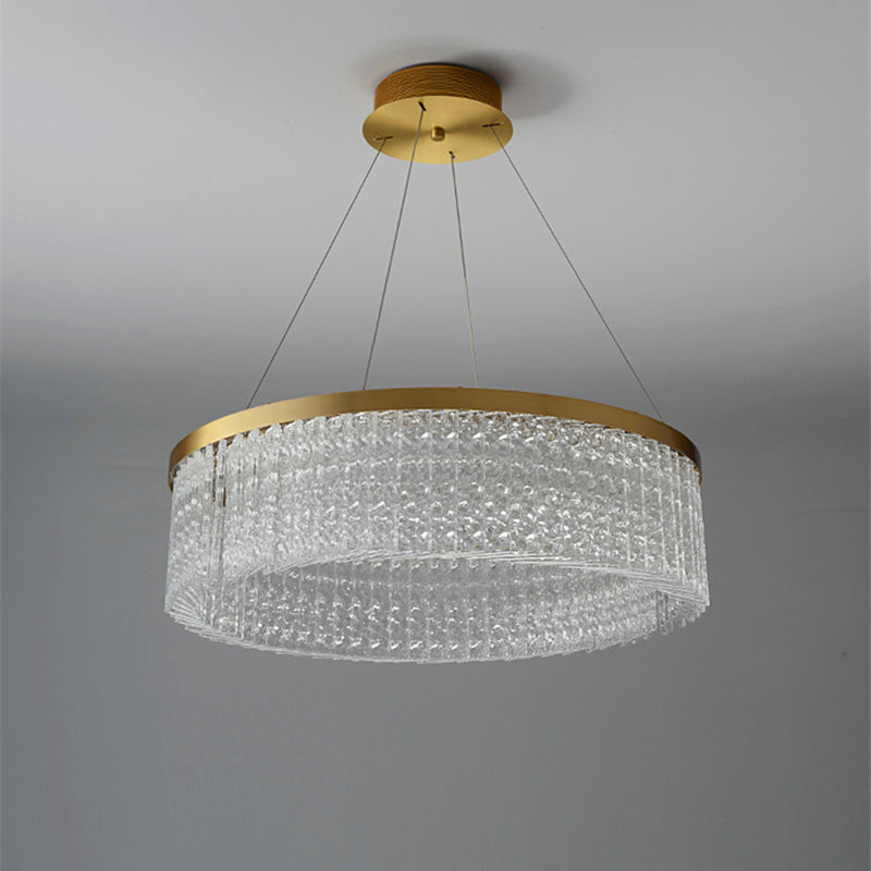 Minimalistic Chandelier Gold Geometric Shaped LED Hanging Island Light with Crystal Shade