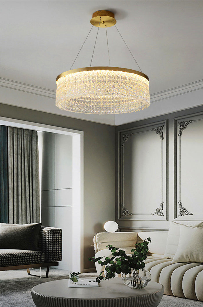 Minimalistic Chandelier Gold Geometric Shaped LED Hanging Island Light with Crystal Shade