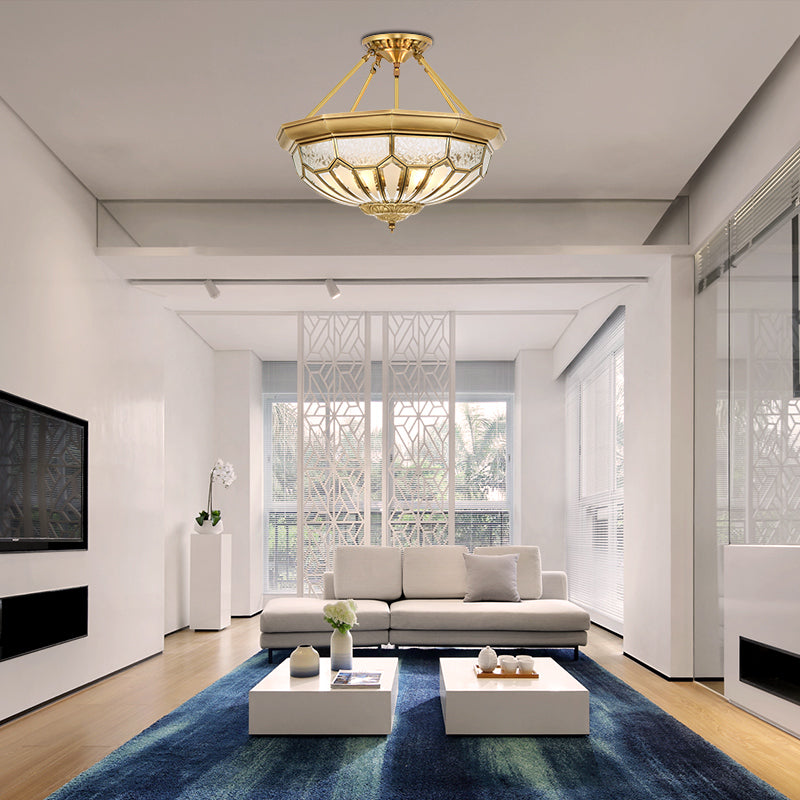 18"/19.5" Wide Bowl Bedroom Semi Flush Light Antique Frosted Glass 4/6 Lights Gold Semi Mount Lighting