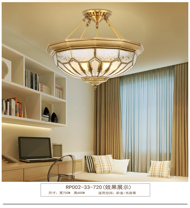 18"/19.5" Wide Bowl Bedroom Semi Flush Light Antique Frosted Glass 4/6 Lights Gold Semi Mount Lighting