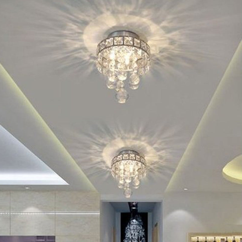 Modern Silver Ceiling Flush Mount Light Droplets Crystal Living Room Flush Mount Lighting