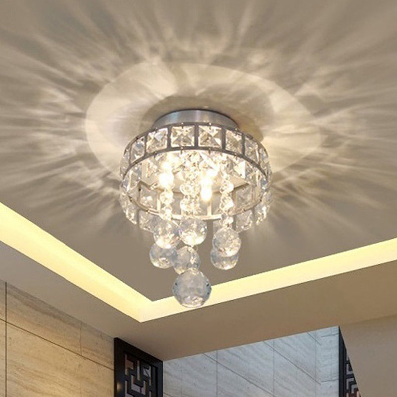 Modern Silver Ceiling Flush Mount Light Droplets Crystal Living Room Flush Mount Lighting