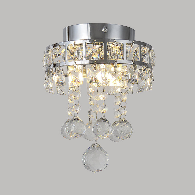 Modern Silver Ceiling Flush Mount Light Droplets Crystal Living Room Flush Mount Lighting