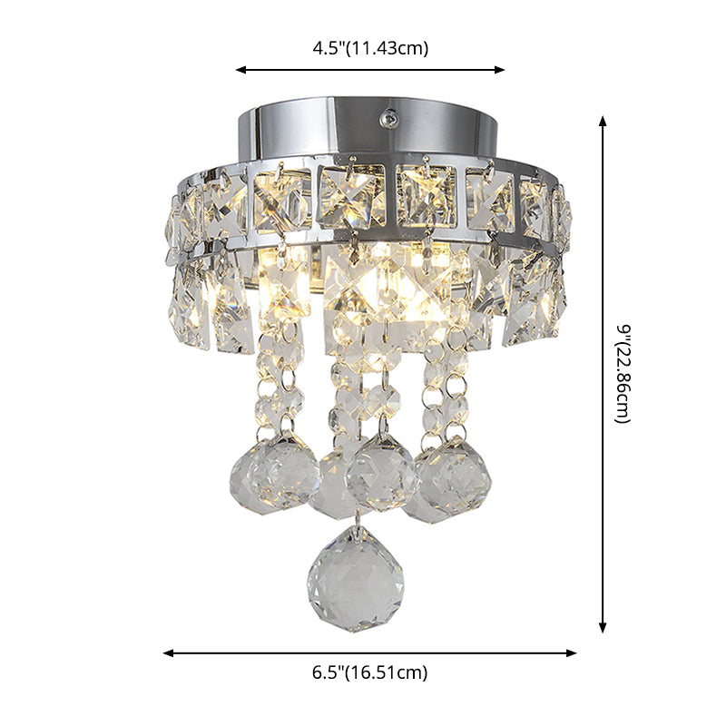Modern Silver Ceiling Flush Mount Light Droplets Crystal Living Room Flush Mount Lighting