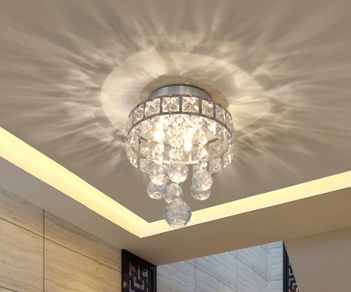Modern Silver Ceiling Flush Mount Light Droplets Crystal Living Room Flush Mount Lighting