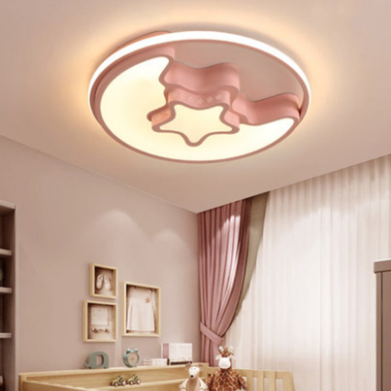 Moon And Star Flush Mount Light Fixtures Kids Acrylic Ceiling Mount Light Fixture for Children Bedroom