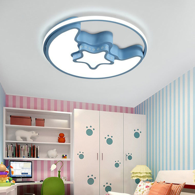 Moon And Star Flush Mount Light Fixtures Kids Acrylic Ceiling Mount Light Fixture for Children Bedroom