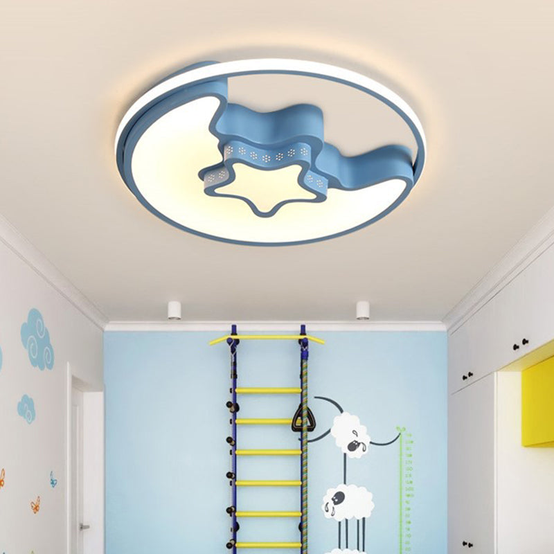 Moon And Star Flush Mount Light Fixtures Kids Acrylic Ceiling Mount Light Fixture for Children Bedroom