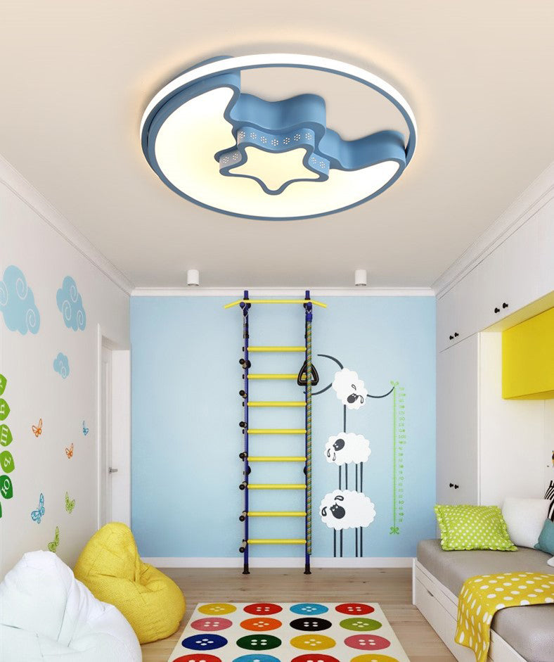 Moon And Star Flush Mount Light Fixtures Kids Acrylic Ceiling Mount Light Fixture for Children Bedroom