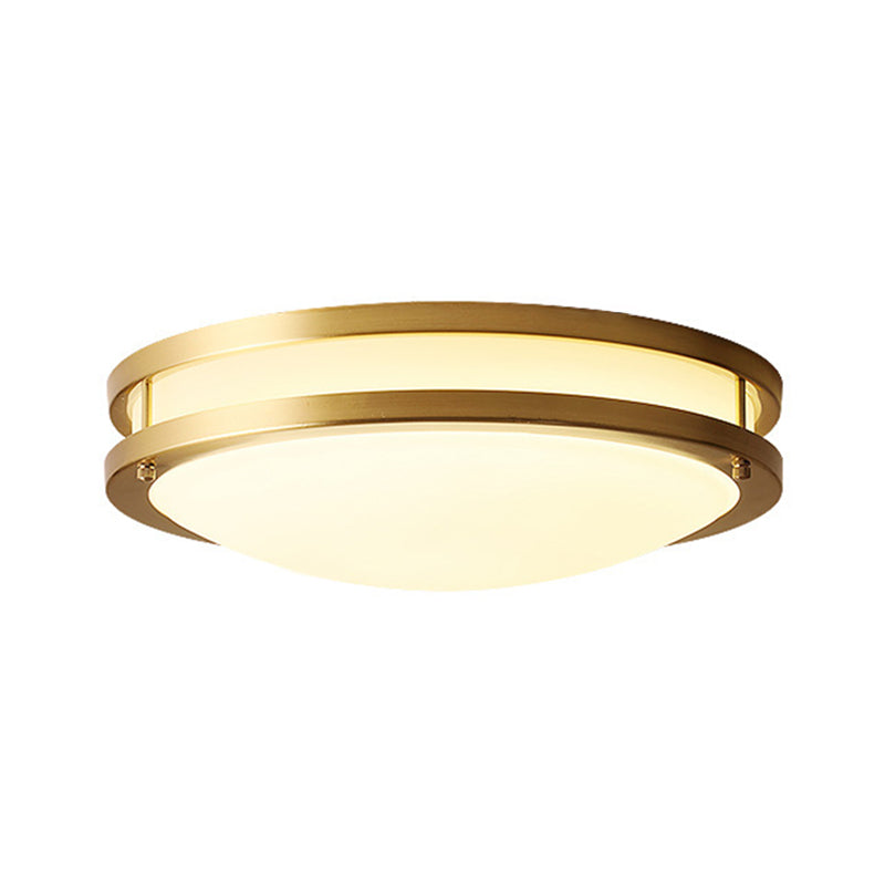 All Copper Round Simplicity LED Ceiling Light White Frosted Glass Shade Traditional Style Lighting Fixture in Gold