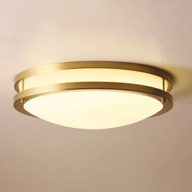 All Copper Round Simplicity LED Ceiling Light White Frosted Glass Shade Traditional Style Lighting Fixture in Gold