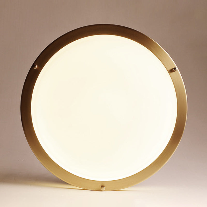 All Copper Round Simplicity LED Ceiling Light White Frosted Glass Shade Traditional Style Lighting Fixture in Gold