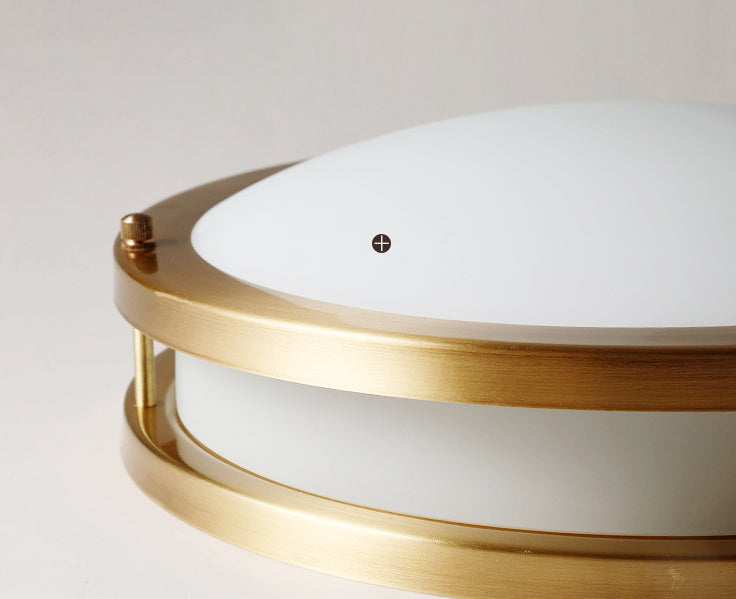 All Copper Round Simplicity LED Ceiling Light White Frosted Glass Shade Traditional Style Lighting Fixture in Gold