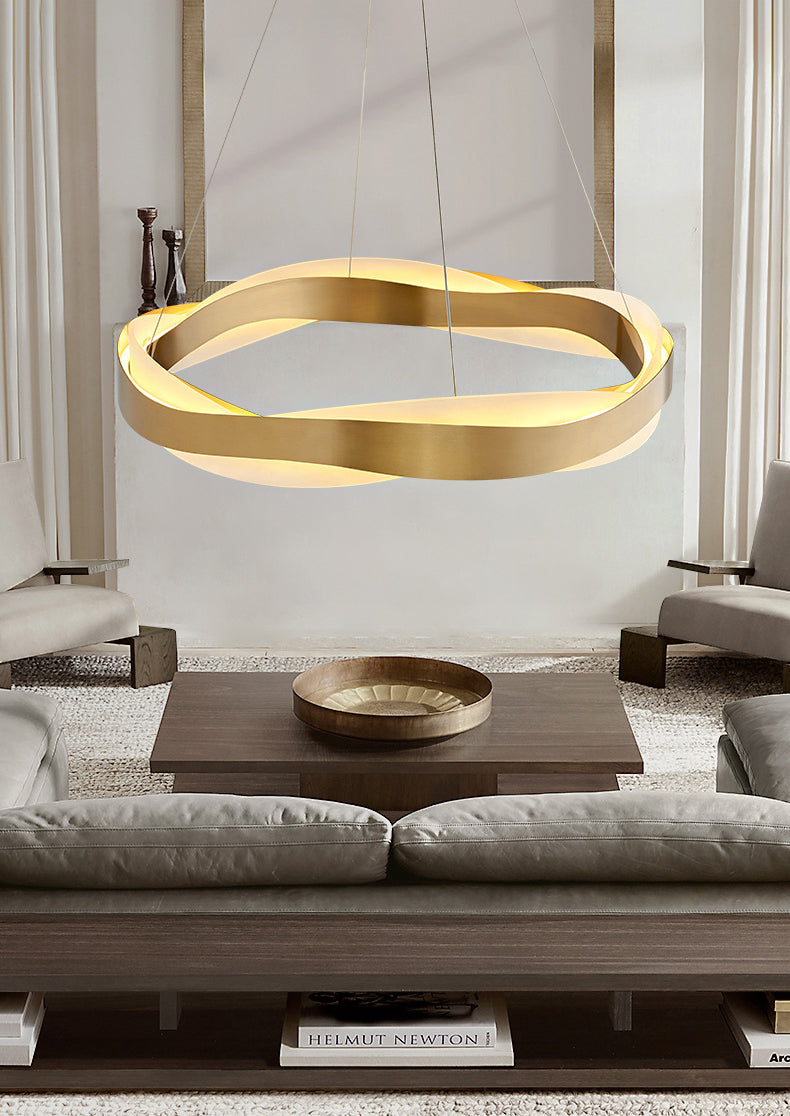 Goldener Kreis LED -Anhänger Beleuchtung minimalistischer Acryl -Kronleuchter für Wohnzimmer