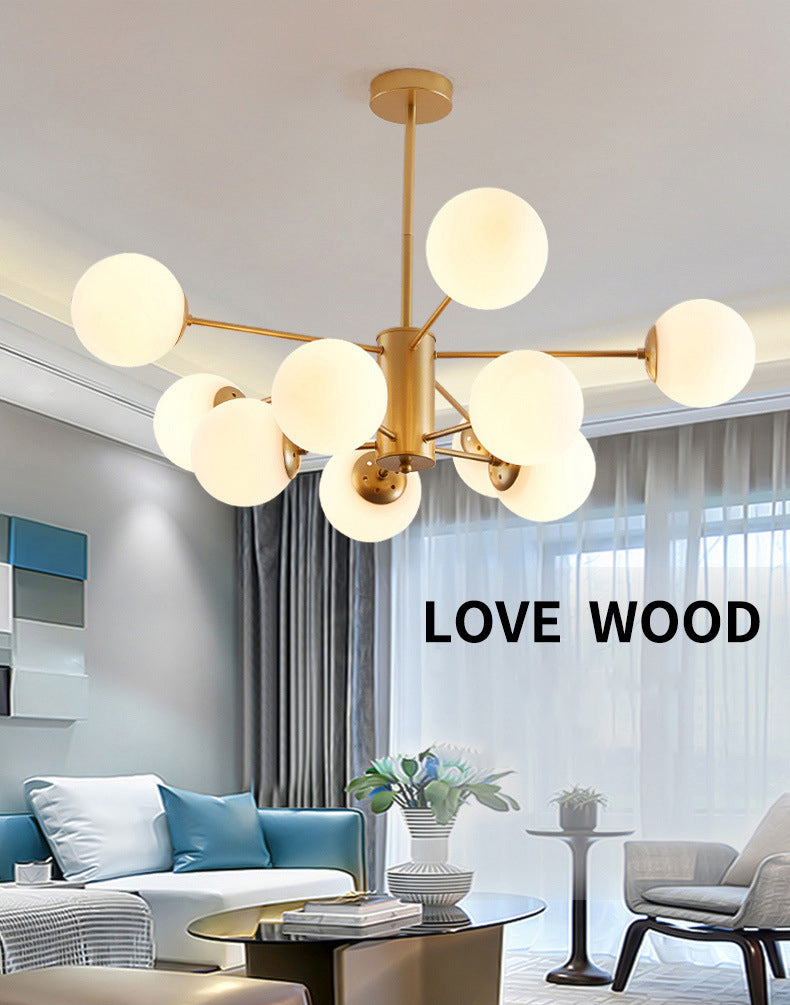 Leche de lámpara de sombra de pelota de vidrio blanco Estilo moderno Múltiples luces de la sala de estar accesorio de iluminación de la sala de estar