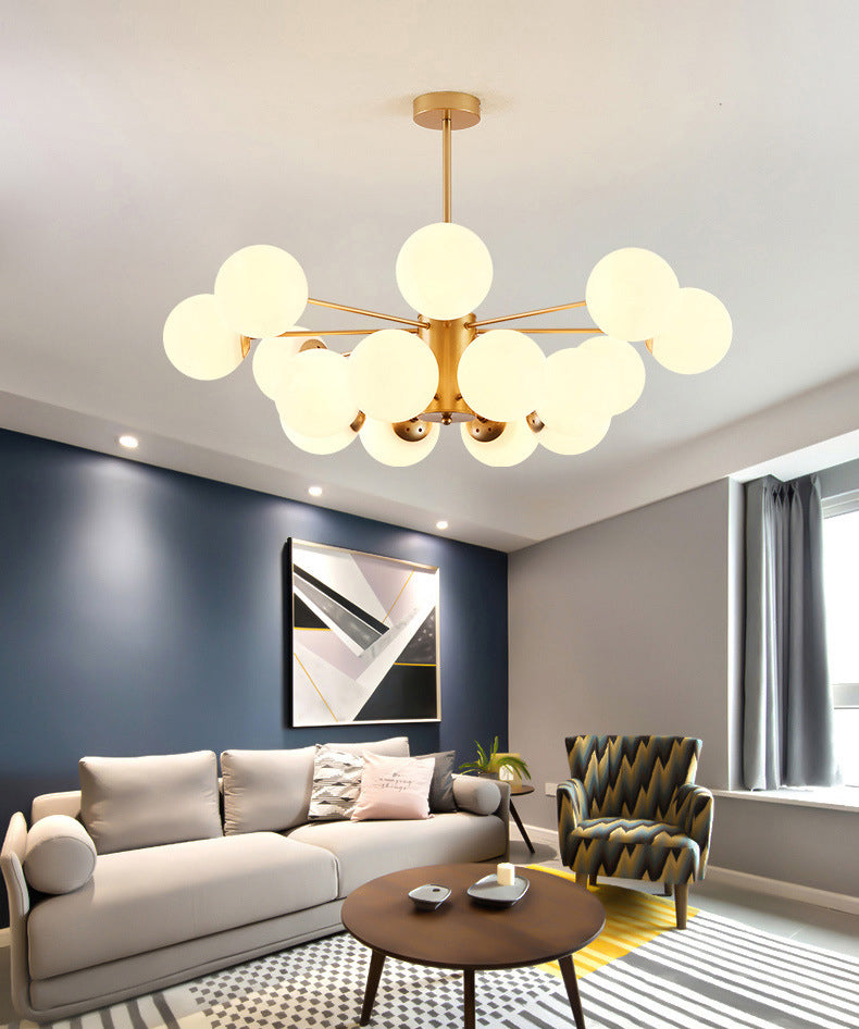 Leche de lámpara de sombra de pelota de vidrio blanco Estilo moderno Múltiples luces de la sala de estar accesorio de iluminación de la sala de estar