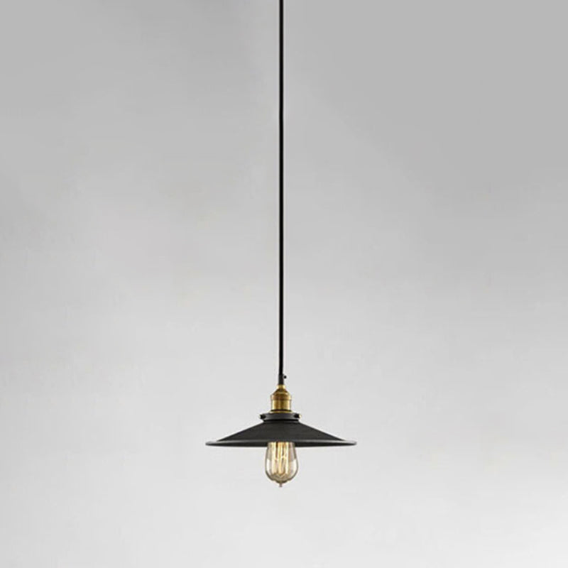 Black Conical Pendant Lamp Industrial Metal 1-Bulb Bistro Suspended Lighting Fixture