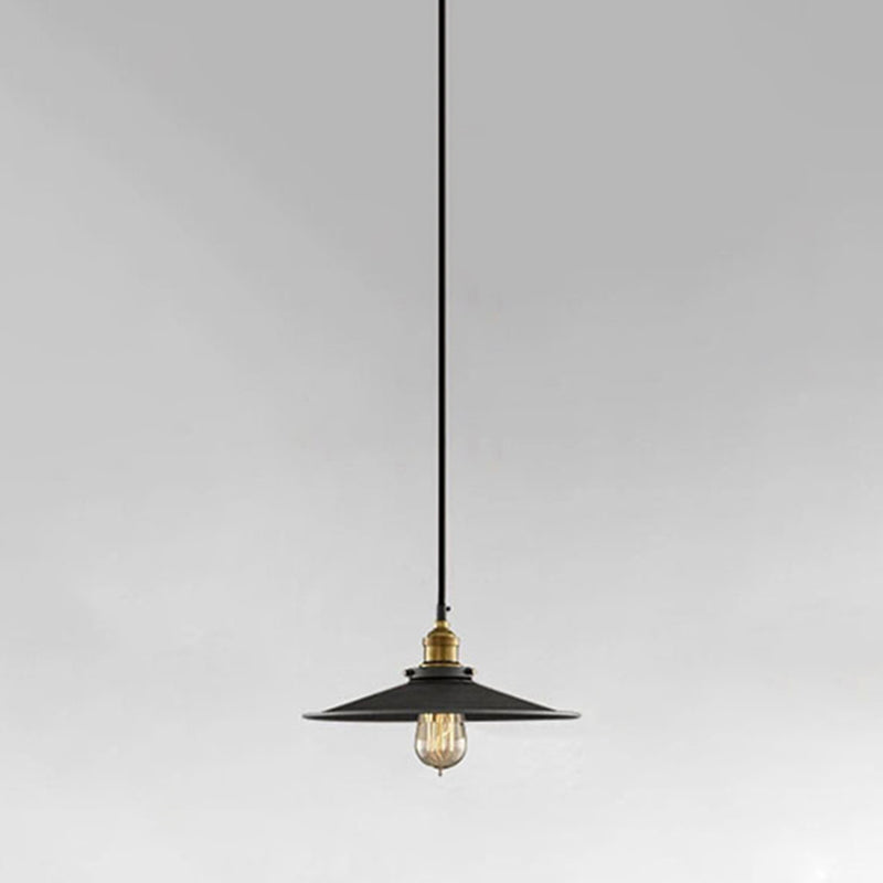 Black Conical Pendant Lamp Industrial Metal 1-Bulb Bistro Suspended Lighting Fixture