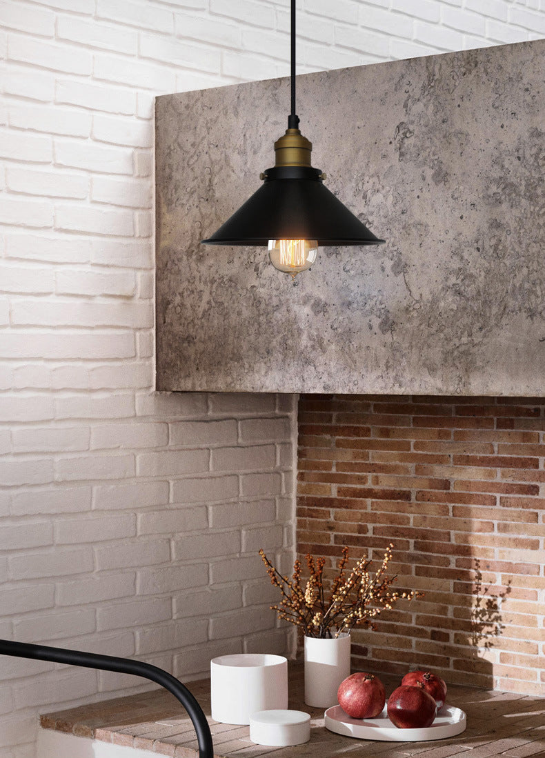 Black Conical Pendant Lamp Industrial Metal 1-Bulb Bistro Suspended Lighting Fixture