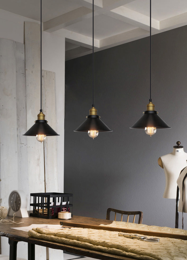Black Conical Pendant Lamp Industrial Metal 1-Bulb Bistro Suspended Lighting Fixture