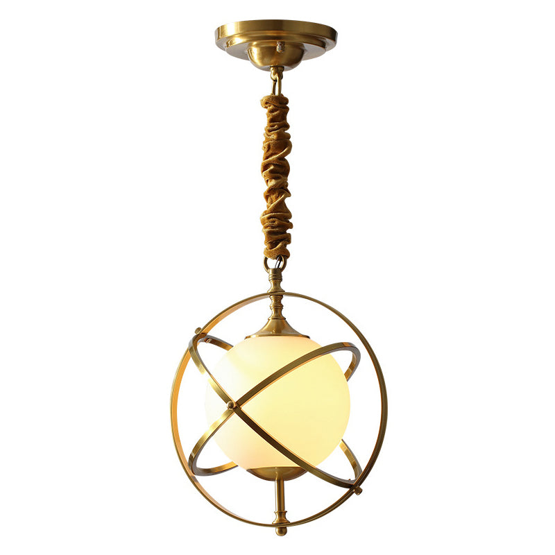 11" Wide Full Copper Triple Rings Lighting Pendant White Glass Shade Suspension Lamp in Gold