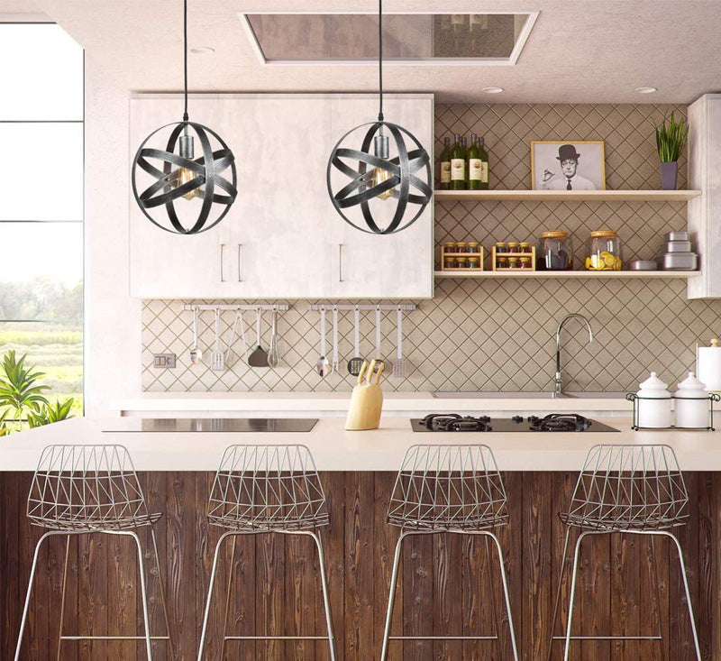 11.8" Diameter Globe Metal Cage Hanging Light Single Bulb Vintage Industrial Style Lighting Fixture for Bedroom