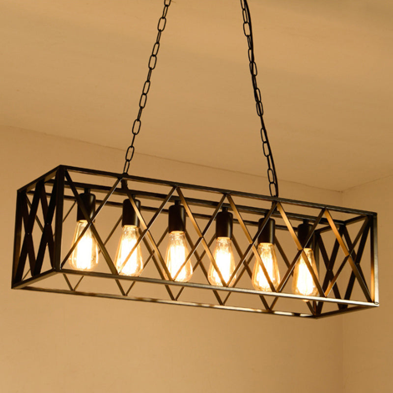 Black Industrial Island Pendant Lighting Cross Framed Box Iron Island Ceiling Light for Dining Table