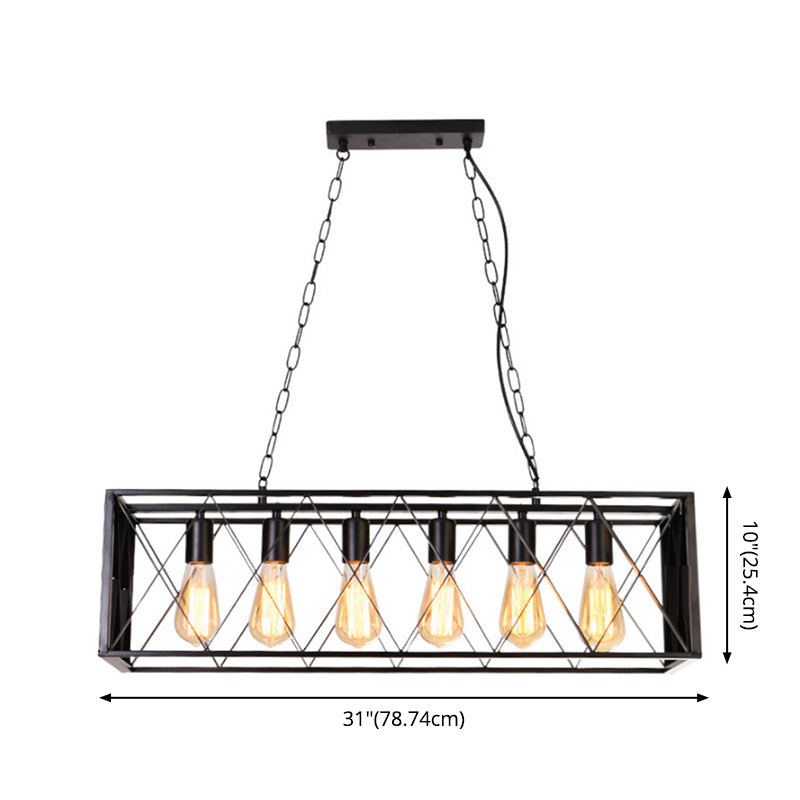 Black Industrial Island Pendant Lighting Cross Framed Box Iron Island Ceiling Light for Dining Table