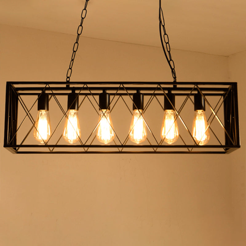 Black Industrial Island Pendant Lighting Cross Framed Box Iron Island Ceiling Light for Dining Table