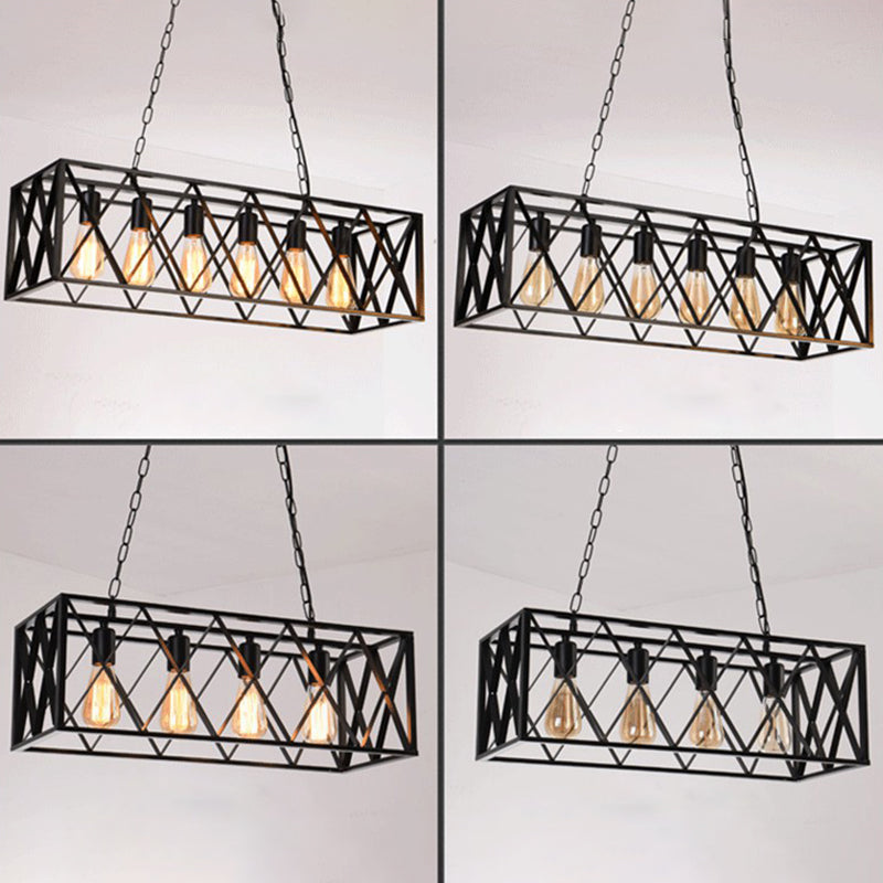 Black Industrial Island Pendant Lighting Cross Framed Box Iron Island Ceiling Light for Dining Table