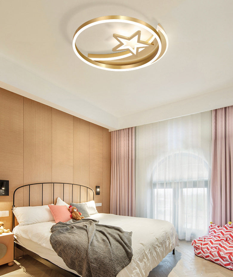 Moon And Star Flush Mount Ceiling Light Contemporary Acrylic Ceiling Mount Light Fixture for Children Bedroom