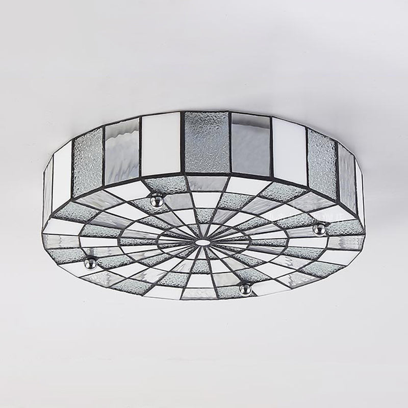 12"/16"/19.5" Wide Round Flush Ceiling Light Modernism Stained Glass Flush Mount Lighting in White