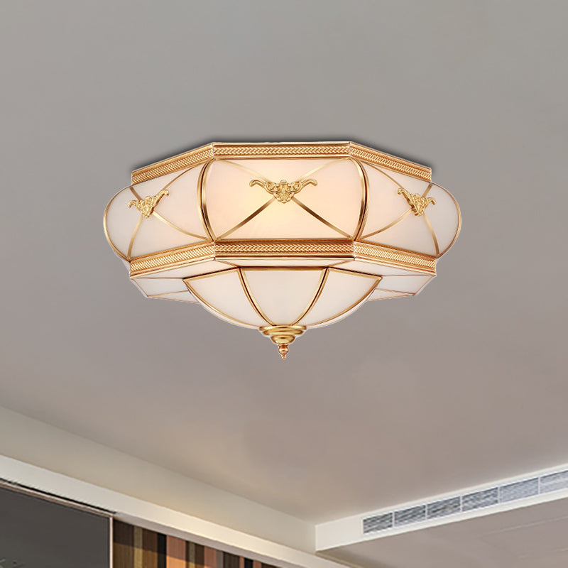 3/4/6 Lights Flush Ceiling Light Traditional Flower Curved Frosted Glass Flush Mount in Gold for Bedroom