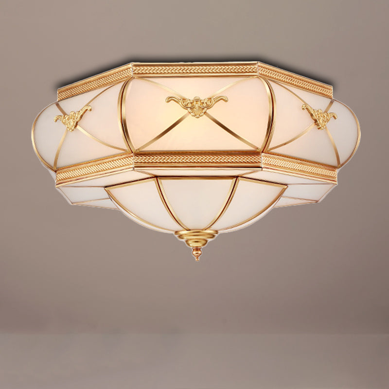 3/4/6 Lights Flush Ceiling Light Traditional Flower Curved Frosted Glass Flush Mount in Gold for Bedroom