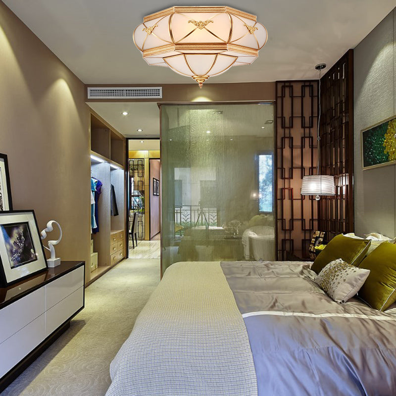 3/4/6 Lights Flush Ceiling Light Traditional Flower Curved Frosted Glass Flush Mount in Gold for Bedroom