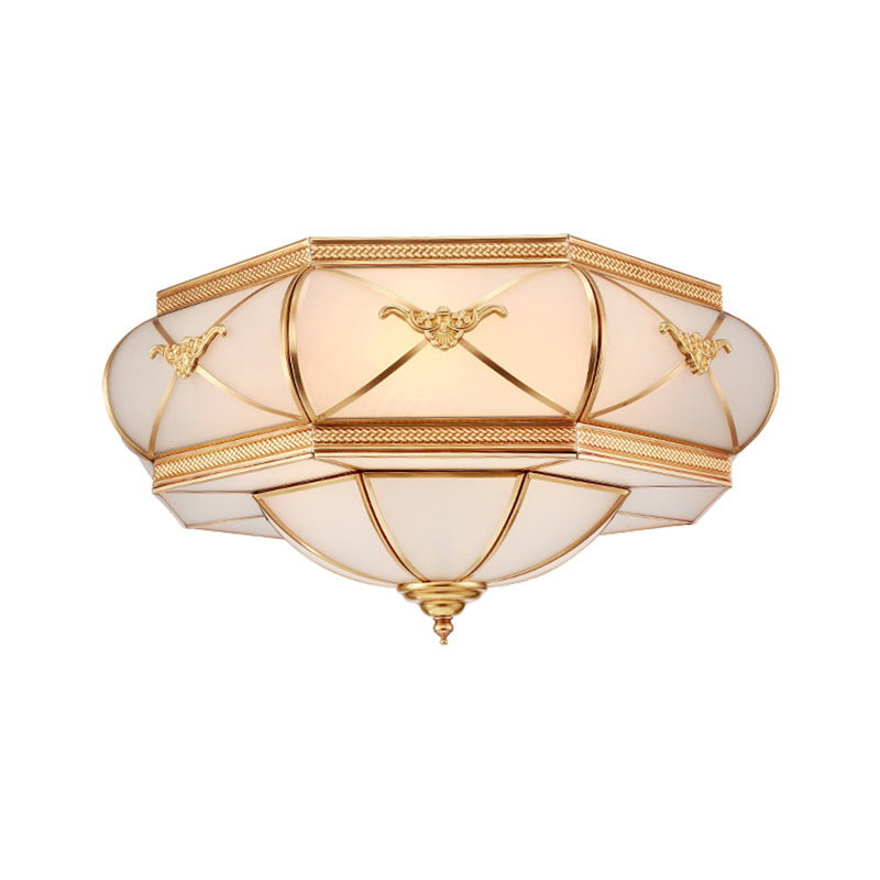 3/4/6 Lights Flush Ceiling Light Traditional Flower Curved Frosted Glass Flush Mount in Gold for Bedroom