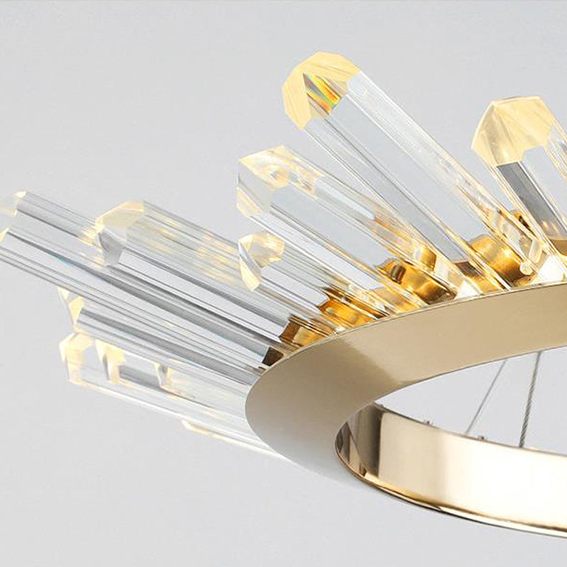 Lampadanda rotondo lampadario modernista in metallo a led soffitto oro appeso per camera da letto, largo 16 "/21,5" /31,5 "